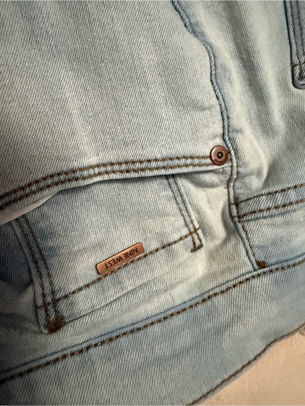 Nine West Light Blue Denim Jacket with Brown Stitching
